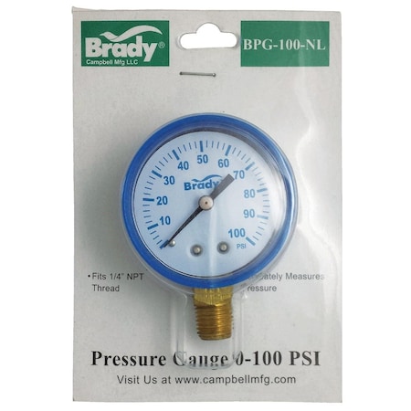 Campbell 1/4 In. x 2 In. 0 to 100 psi Pressure Gauge BPGIND CS-NL